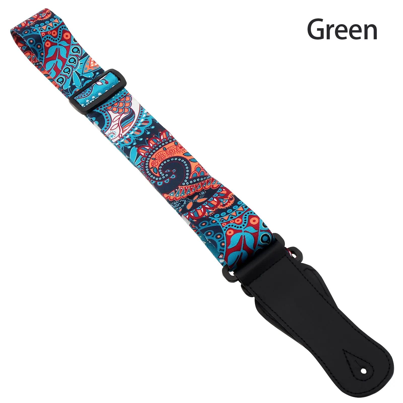 Correia ajustável da guitarra impressão, estilo nacional, flores padrão, acústico, folk, baixo elétrico, 3 cores opcionais - Image 1