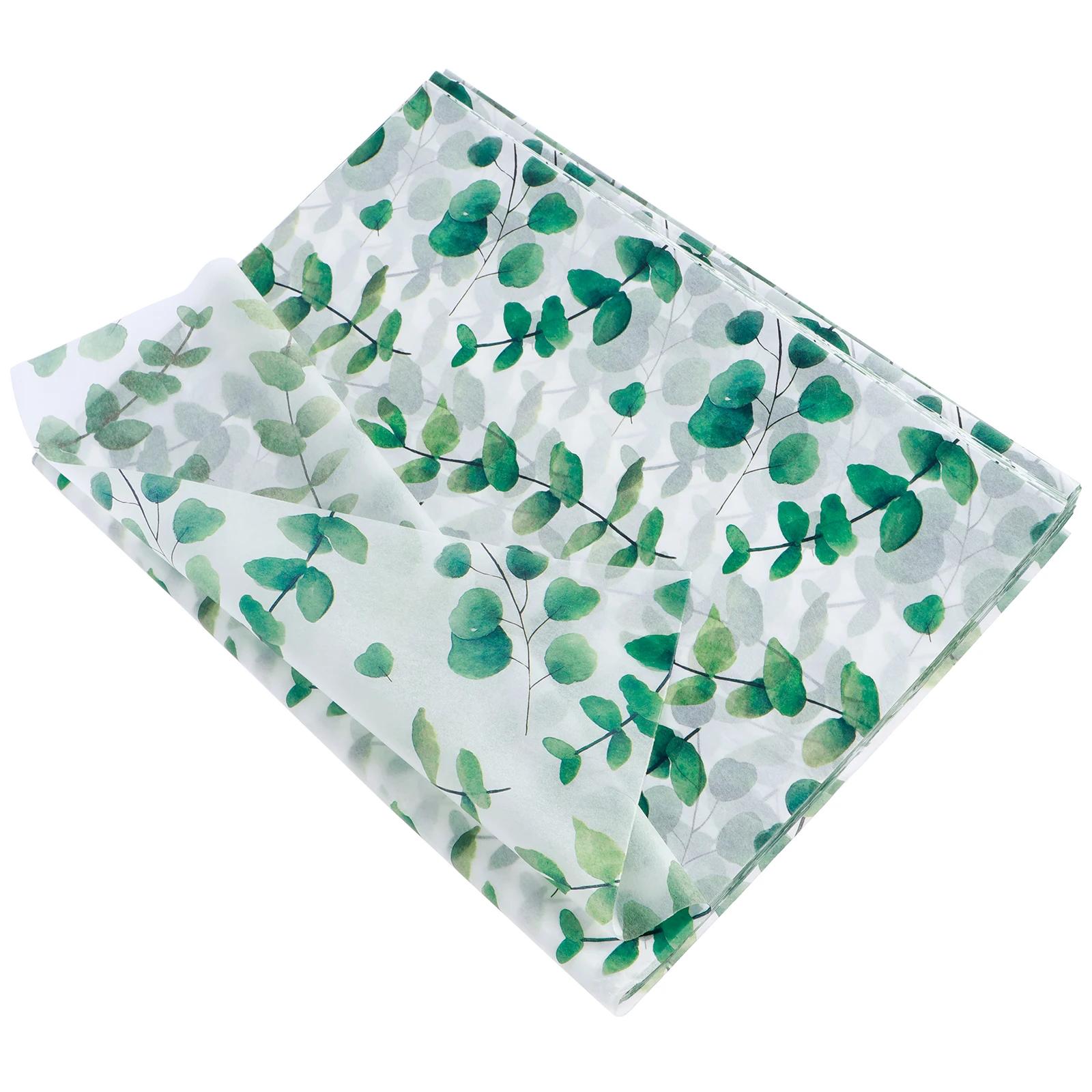 Papel de folha verde para embrulhar presentes, Papel de embrulho, Folhas impressão elegante, 20x 14in, 100pcs - Image 1