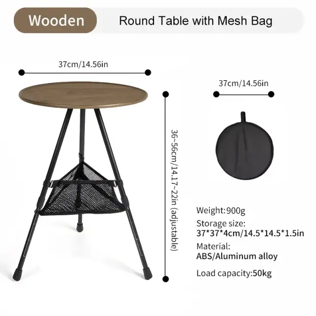 Mesa Redonda Portátil WESTTUNE com Suporte de Luz e Pernas Ajustáveis para Piqueniques e Acampamentos