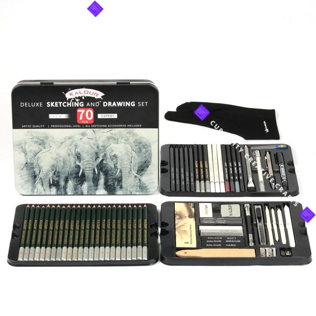 Kit Completo de Lápis de Esboço para Artistas Profissionais com 70 Peças - Ferramentas e Materiais de Arte em Caixa de Presente