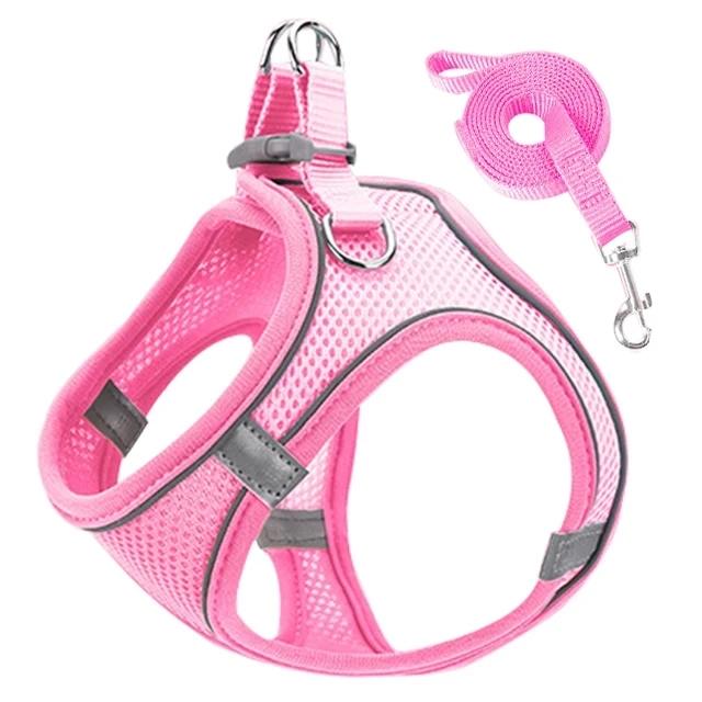Conjunto de Arnês Refletivo e Trelas Ajustável para Cães Pequenos e Gatos como Pug e Chihuahua