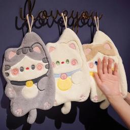 Kawaii Cartoon Cats Hand Towels, Toalha de limpeza pendurada, Pano suspenso macio absorvente, Acessórios de cozinha, Suprimentos de banheiro - Image 3