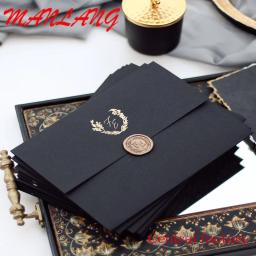 Veludo Envelope cartão acrílico, convite do casamento com o selo de cera adesivo definido, baixo Moq, RSVP cartões - Image 6