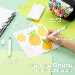 Ohuhu honolulu 48 cores marcador caneta conjunto marcadores de arte álcool recarregável dicas duplas esboçar desenho mangá material escolar arte - Image 3