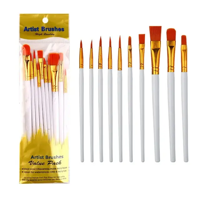 Pincéis de pintura versáteis para acrílica, aquarela e óleo - Kit com 10 peças para crianças e adultos