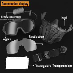 Conjunto de meia máscara tática e óculos destacáveis, caça ao ar livre, airsoft, paintball, rosto inteiro, máscaras de proteção com micro ventilador - Image 2