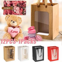 Sacos De Presente De Papel Kraft com Janela Transparente, Caixas De Flores Em Massa, Sacos De Envoltório, Buquê, Presentes De Compras De Noiva, 12Pcs - Image 1