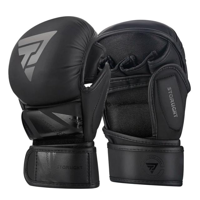 Luvas de Boxe Profissionais Masculinas em Couro PU para MMA, Artes Marciais e Muay Thai, Design Metade do Dedo