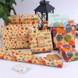 5 pçs/set papel de embrulho kraft feliz aniversário presente embrulho bonito impressão papel festa suppiles acessórios - Image 1