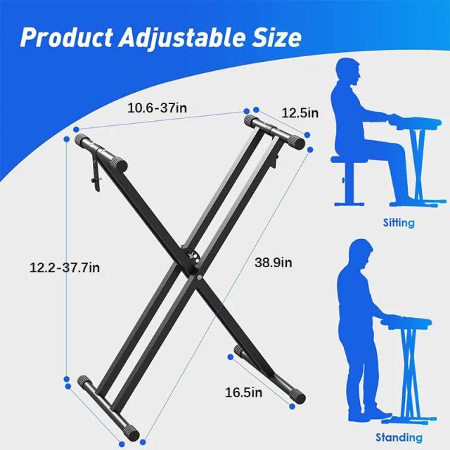 Suporte Ajustável para Piano Eletrônico Tipo X em Tubo Duplo - Rack Universal para Teclados de 54 a 88 Teclas