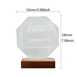 Troféu De Cristal Octagon Criativo, Base De Madeira Maciça, Lembrança De Vidro, Gravura Livre, Excelente Employee Sales, Champion Awards - Image 6