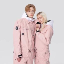 Macacão de esqui de uma peça grosso das mulheres dos homens esportes ao ar livre jaqueta de snowboard quente terno de salto à prova dwaterproof água roupas de inverno macacão com capuz - Image 3