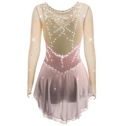Vestido colorido brilhante de patinação artística feminino, saia de balé infantil, saia de dança feminina, manga comprida, roupa de patinação no gelo com strass - Image 1