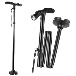 T-Handle Trekking Poles com Lanterna, Bastão dobrável com peso leve ajustável, dobrável, bengala de alumínio, Pólos de caminhada antiderrapantes - Image 1