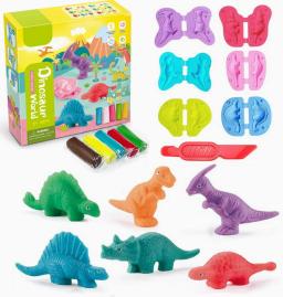 Conjuntos de massa de brincar Yeahbo para crianças, argila modeladora, argila seca ao ar com 6 moldes de dinossauro, conjunto de argila de polímero, brinquedos de dinossauro de massa de jogo - Image 1