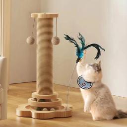 Gato De Madeira Arranhando Post, Postes altos do gatinho, Arranhador De Árvore, Brinquedos interativos, Faixa de bola balançando, Gatos Indoor - Image 1