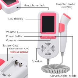 Atualizado 3.0 mhz doppler fetal monitor de freqüência cardíaca em casa gravidez bebê fetal som detector de freqüência cardíaca display lcd sem radiação - Image 4