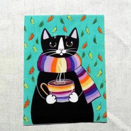 Mão Tingida Algodão Tecido De Linho, Sobremesa Cat Print, DIY Patchwork, Mão Bordados, Quilting Bag, Tecido, 15x20cm, 1Pc - Image 2