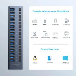 Acasis USB 3.1 10Gbps Hub 16 Portas Splitter extensor usb Transferência De Dados De Carregamento Interruptor Individual Luz Indicadora Para Impressora De Teclado Mouse - Image 4