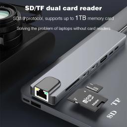 Rj45 100m/1000mbps ethernet para usb c adaptador docking station usb tipo c para hdmi hub 4k 30hz fone de ouvido pd 100w usb3 extensão - Image 6