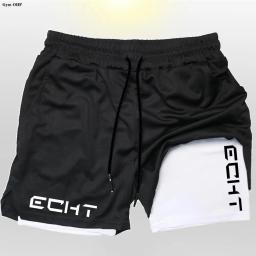 Shorts de fitness estampados na moda masculina, esportes casuais de ginástica, malha de secagem rápida, camada dupla, dois em um, novo para verão - Image 2