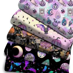 Halloween Poliéster Algodão Tecido, Costura Quilting Tecidos, Material Bordado, DIY Handmade Cortina, Star Bat Cat Tecido, 50x145cm - Image 1
