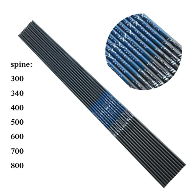12pçs eixo de setas de tiro com arco de carbono puro id6.2/4.2mm spine300 340 400 500 600 700 800 arco recurvo composto caça tiro