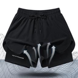 Calções de corrida para homens e mulheres, atletismo de maratona, forro de secagem rápida, falso de duas peças, cortado, verão - Image 5
