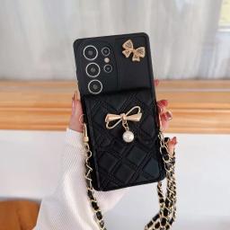 3d bowknot crossbody titular do cartão carteira caso de telefone para samsung galaxy s25 ultra s24 s23 s21 s20 fe s22 + mais nota 20 capa macia - Image 3