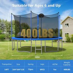 Trampolim elástico ao ar livre para adultos, basquete, gabinete, ginásio, protetor de cama, trampolim fitness, 14 pés - Image 2