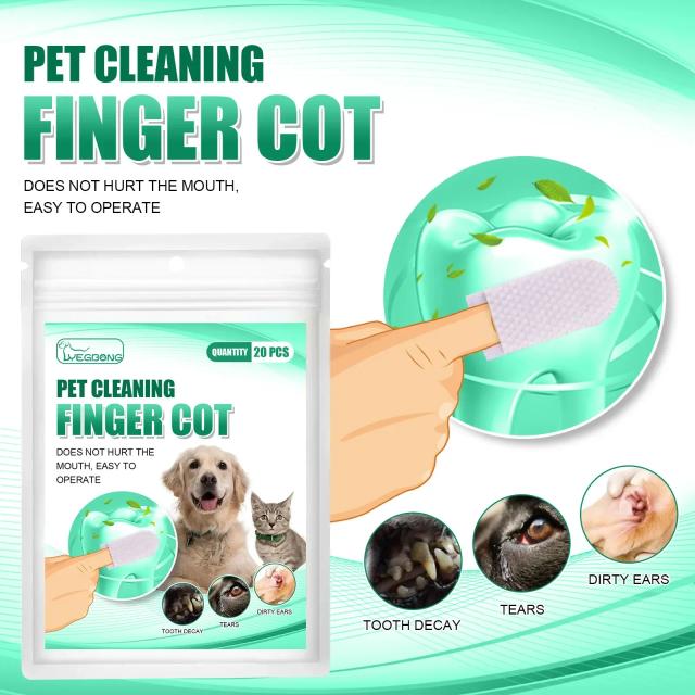 Toalhetes Molhados Descartáveis para Higiene Bucal de Pets: Remoção de Tártaro e Limpeza para Gatos e Cachorros com Tampa de Dedo
