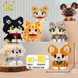 HUIQIBAO-Mini bonito Pet Dog Cat Micro Building Block Model Set para crianças, desenhos animados da cidade, tijolos de diamante, brinquedos educativos para adultos - Image 5