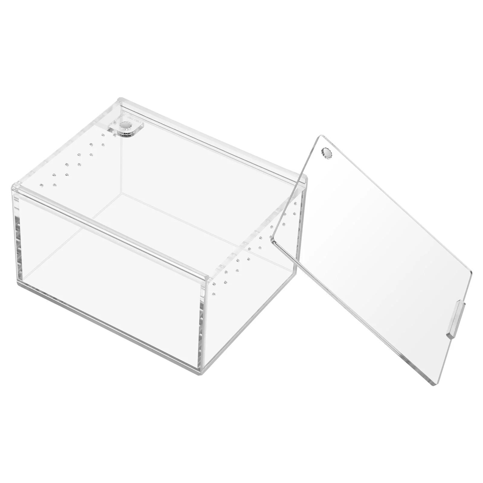 Terrário acrílico rastejando pet caixa de viagem reptisoil transportadora sapo escalada recipiente de alimentação caso transparente para réptil - Image 1