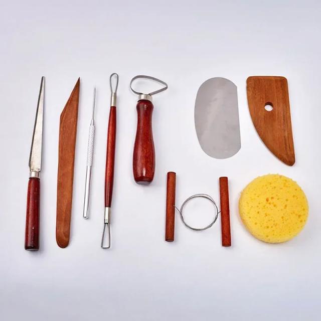 Conjunto Completo de Escultura em Argila Vermelha com 9 Ferramentas para Modelagem e Alisamento de Cerâmica e Polímero