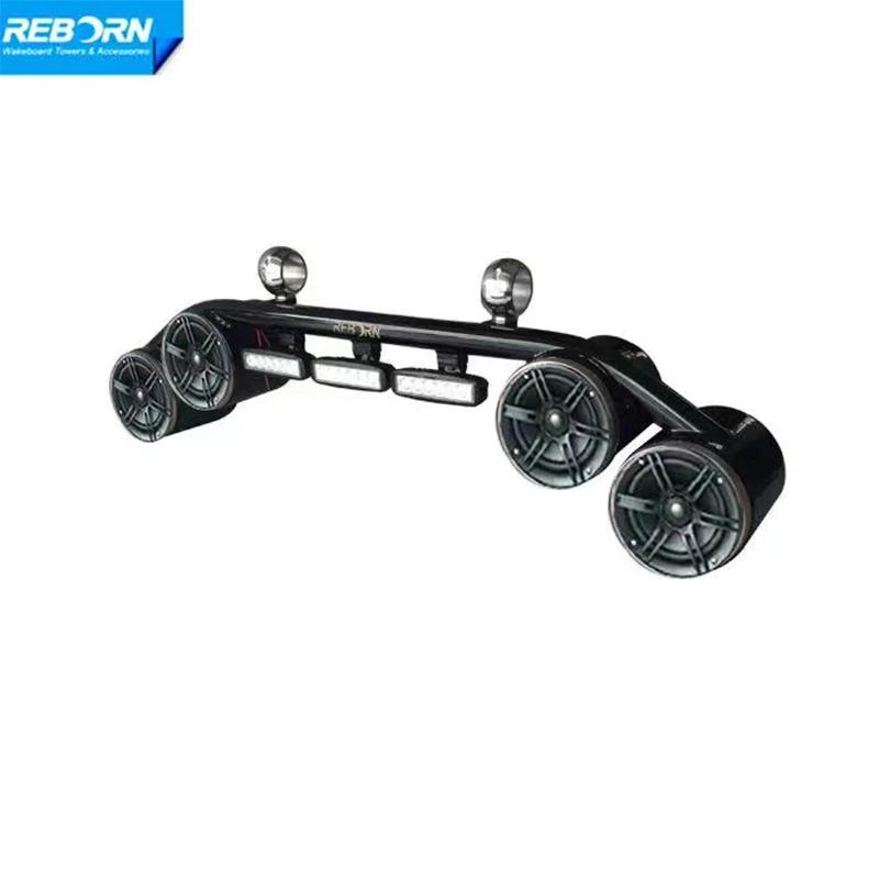 Reborn Wakeboard Torre preto revestido barco alto-falantes, 4 alto-falantes e 3 luzes LED Combo - Image 1