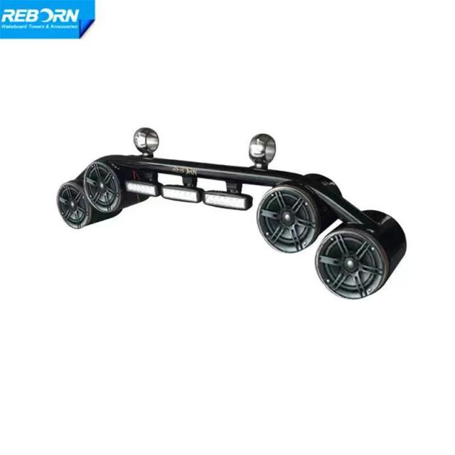 Alto-falantes Reborn Wakeboard para Barco - Torre Preta com 4 Alto-falantes e 3 Luzes LED Integradas