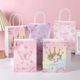 Sacos De Papel De Presente com Coroa De Borboleta e Impressão Do Castelo, sacolas para Casamento, Festa De Aniversário, Doces e Cookies Embalagens Decorações, 4PCs - Image 1