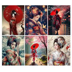 Arte mosaico de quimono japonês para mulheres, Kits de pintura diamantada com strass bordado, decoração de parede DIY, mulher e dragão, novo, completo - Image 1