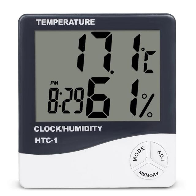 Termômetro Digital HTC-1: Medidor de Temperatura e Umidade com Relógio Integrado e Funcionamento a Pilha
