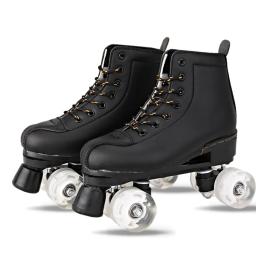 Patins de couro pu, patins de linha dupla, mulheres, homens, adultos, duas linhas, sapatos de patinação, patines com pu piscando ou não rodas sp7 - Image 2