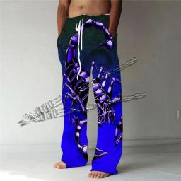 Calças masculinas calças retas escorpião 3d impresso elástico cordão design bolso frontal praia animal gráfico calças yk2 moto - Image 3