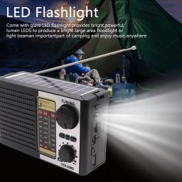 Rádio lanterna LED portátil para acampar, AM, FM, SW, solar, emergência, clima, compatível com Bluetooth 5.0, leitor de música - Image 4