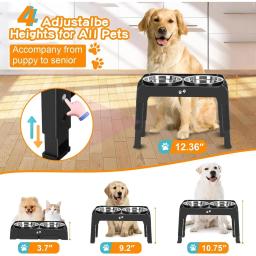 Tigela para cães elevada ajustável, suporte para cães com 2 tigelas de comida para cães de aço inoxidável, alimentador antiderrapante para cães grandes e médios - Image 2