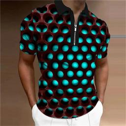 Verão gola masculina camisa polo golfe ilusão óptica impressão 3d rua manga curta zíper imprimir roupas designer respirável - Image 3