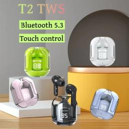 Novo t2 tws sem fio bluetooth fone de ouvido transparente enc power display digital fones som estéreo para todos os smartphones - Image 1