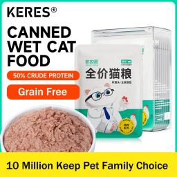 KERES-Comida Húmida para Gato, 0 Grãos, Hidratante, Adulto, Gatinho, Frango, 70g × 8 Pcs - Image 1