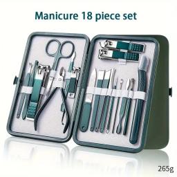 Aço inoxidável Nail Clipper Set com Estojo Portátil, Manicure Art Tool, Green Nails Cut, Grooming Tool, 7 Pcs, 18Pcs, Novo - Image 4