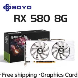 SOYO-Radeon RX580 Placas gráficas, Memória GDDR5, Placa de videogame, Componentes do computador desktop, GPU PCIE3.0 x16, AMD RX 580 8G - Image 2