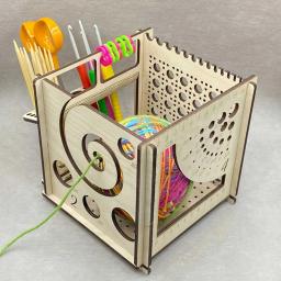 Tigela de fios de madeira tudo em um organizador de crochê, suporte de armazenamento DIY, dispensador de fios, tigela de tricô para tricô, meadas de crochê - Image 4