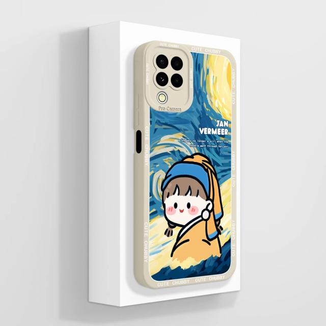 Capa Artística em Silicone Líquido para Samsung Galaxy A22 4G e 5G com Protetor e Bumper